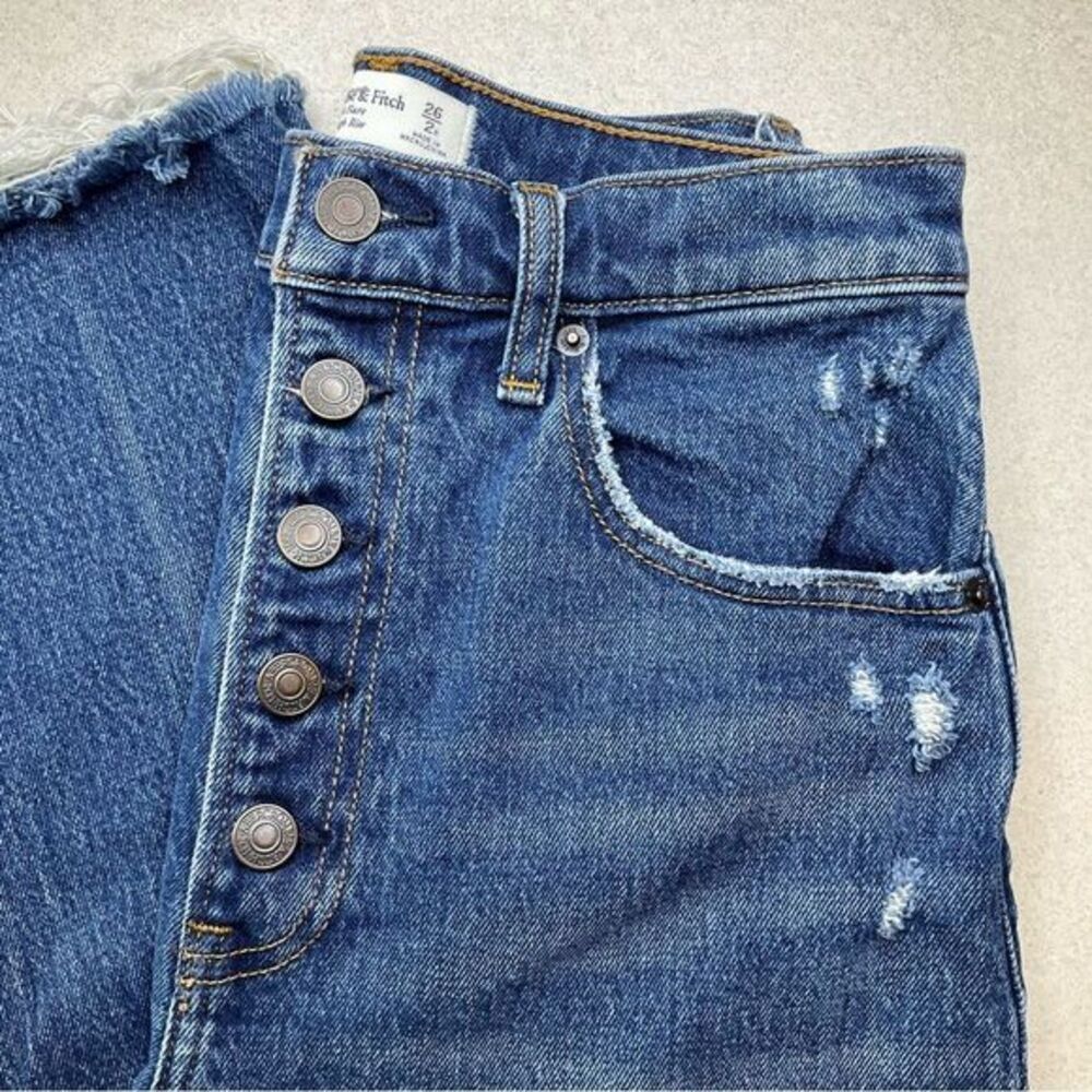 A&F Kick Flare Ultra High Rise 26 Regular Medium Distressed Button Fly - Picture 3 of 9
